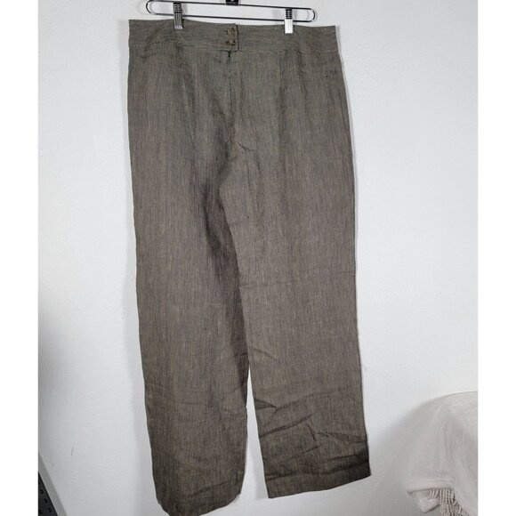 CAbi Carol Anderson Womens Linen Wide-Leg Pants Size 12 Beige Blue Pinstripe New - Picture 2 of 12